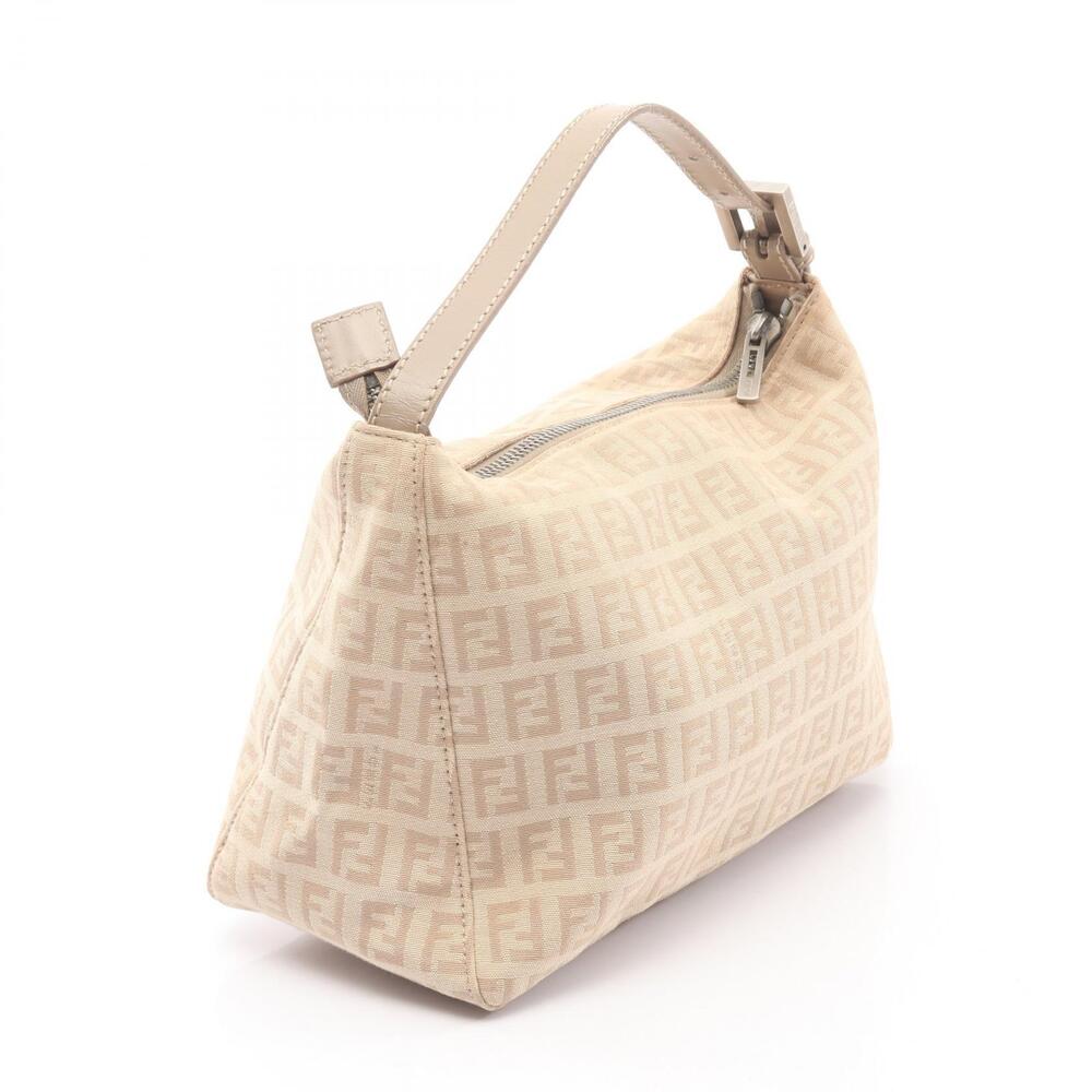 Fendi Zucchino Beige Handbag Leather Canvas Tan